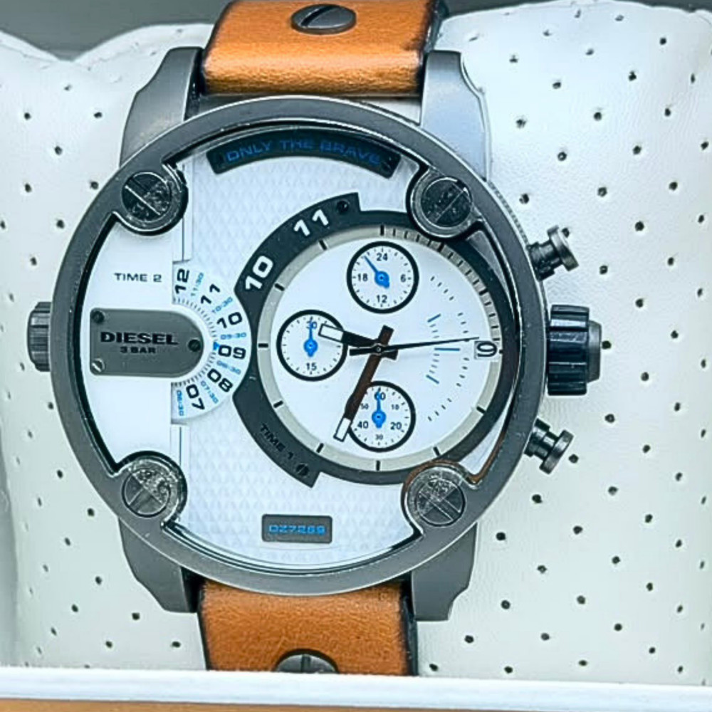 DIESEL DZ7269 Men’s Watch Stainless Steel Leather Band NIB – Extra Strap (Free)