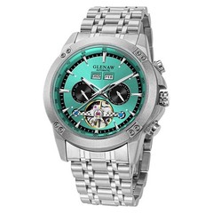 GLENAW men’s automatic mechanical watch skeleton calendar dial luminous hands