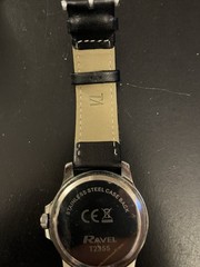 Ravel men’s quartz sports watch with a black leatherette strap Working