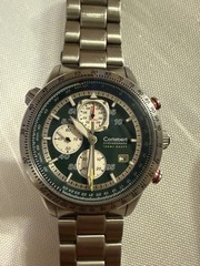 Cortébert Chronograph Quartz Green Dial Date Slide Rule 100m 44mm SS Bracelet