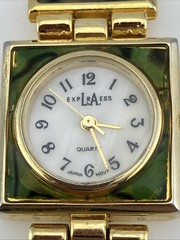 Vtg LA Express Ladies 21mm Watch Gold Tone Abalone Band MOP Dial 7″ – RUNS