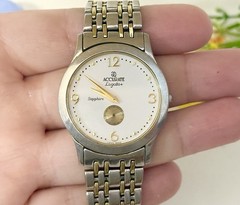 Vintage Swiss Accurate Legato 22k Gold Luxury Sapphire Crystal Men’s Sleek Watch