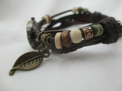 Viser Analog Wristwatch Brown Boho Multi-Stranded Band Bronze Tone Beaded