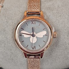 Olivia Burton Grey & Rose Gold Lucky Bee Watch & Bobble Chain Bracelet Set w/box