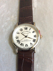 Vellacio New York Men’s Watch Round Silver Dial Roman Numeral Brown Leather Band