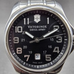 Victorinox Swiss Army Officer Watch Women 28mm Black Dial Steel Date New Battery