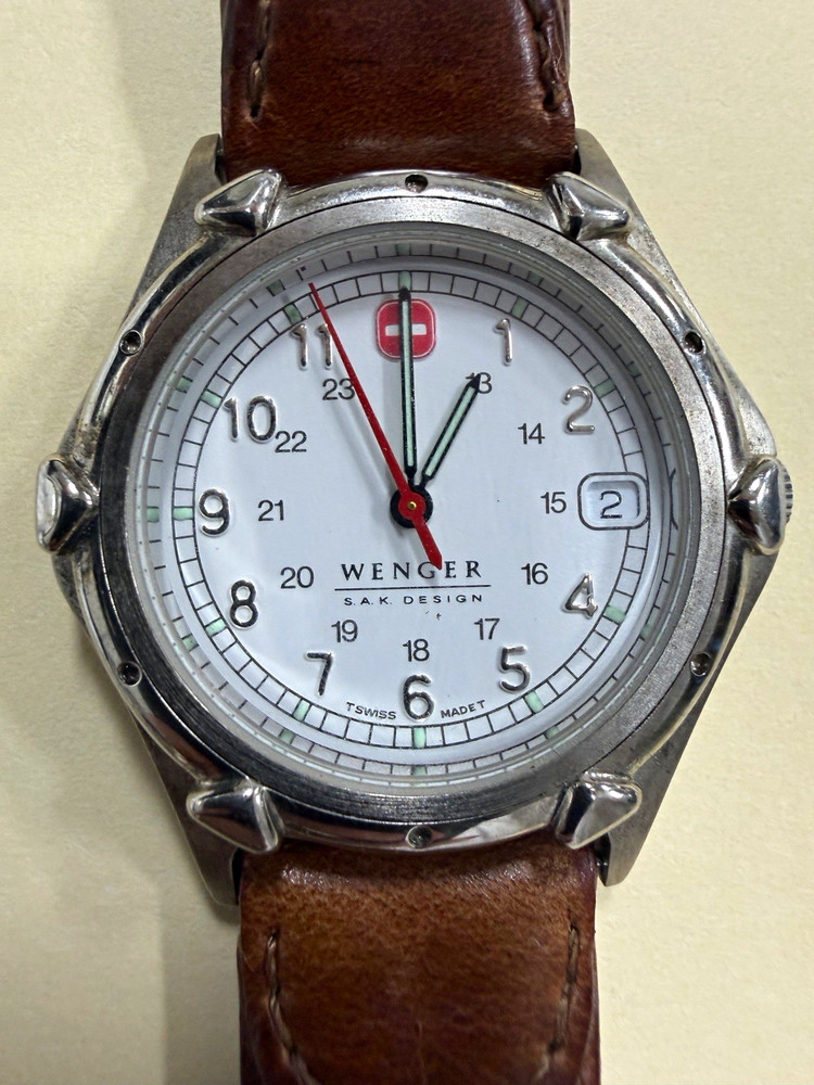 Vintage Wenger Swiss Army S.A.K. Field Watch – White Dial – For Parts or Repair