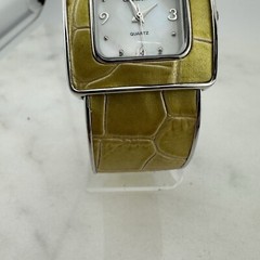 Osirock Watch Mother of Pearl Dial Yellow Reptile Hinged Cuff – Has New Battery