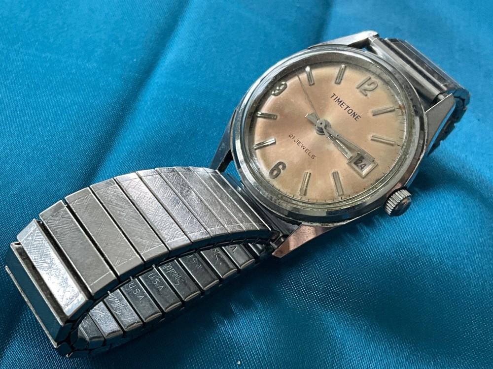 Vntg. Timetone 21J Self-Winding Watch/Runs Briefly Watchmaker Estate Parts Rep