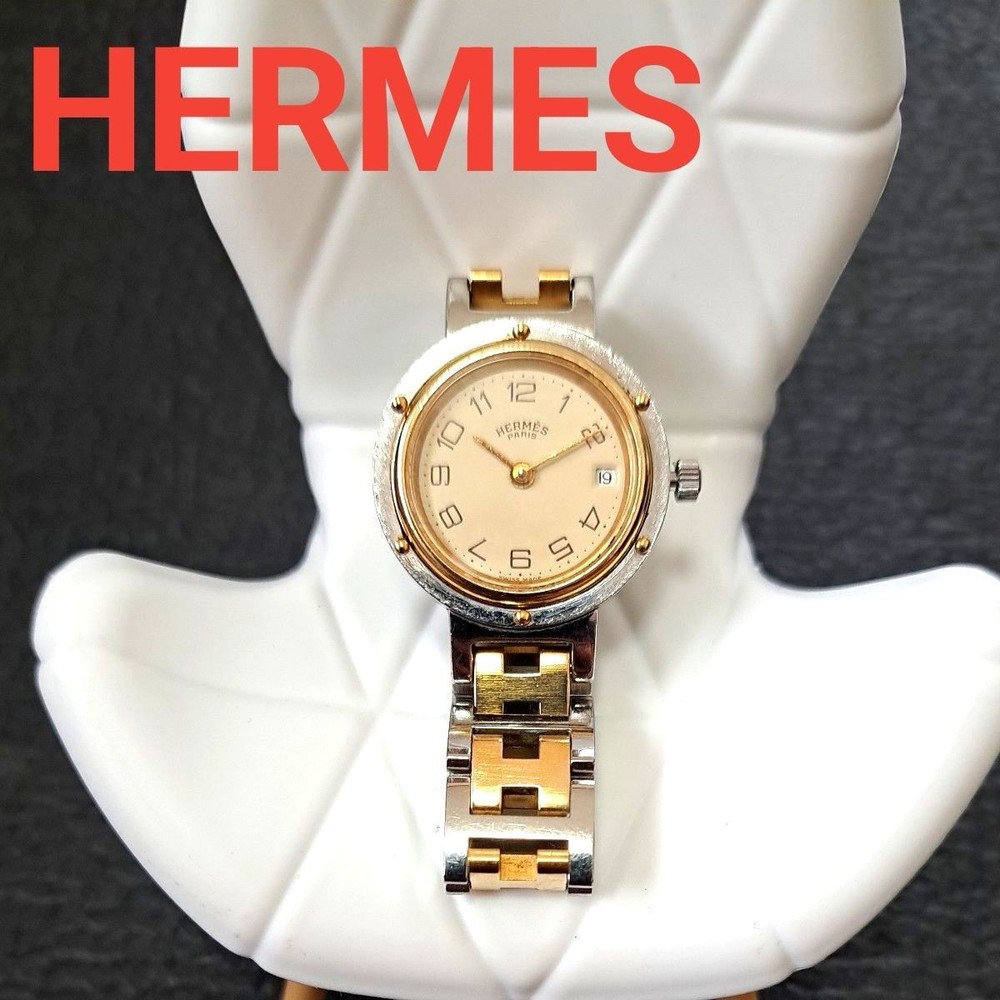 HERMES Clipper CL4.220 SS / GP Date Ivory Dial Quartz Ladies Watch