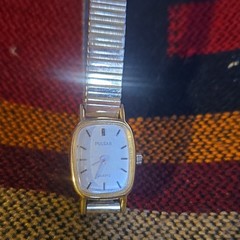Pulsar Quartz Women’s Analog Rectangle Watch Gold Tone White Dial Silver Band