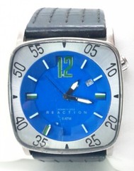 Men Kenneth Cole Reaction Watch Silver Case Black Leather Band Rk1156 Blue Face