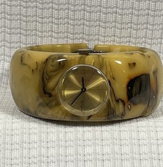 Mississippi Mud Bakelite Clamper Bracelet Swiss Endura Watch Art Deco Working