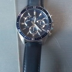 Casio Edifice Quartz Chronograph 44mm Blue Dial Leather Strap 100m Blue Bezel