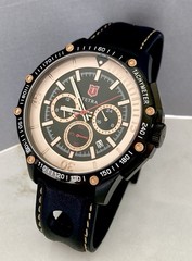 Tetra Chronograph Watch 775A Black Rose Gold-Tone 45mm Men’s NEW Tachymeter