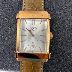 XO Retro MCML Watch Mens Rose Gold Tone Green Leather Band New Battery 9.5″
