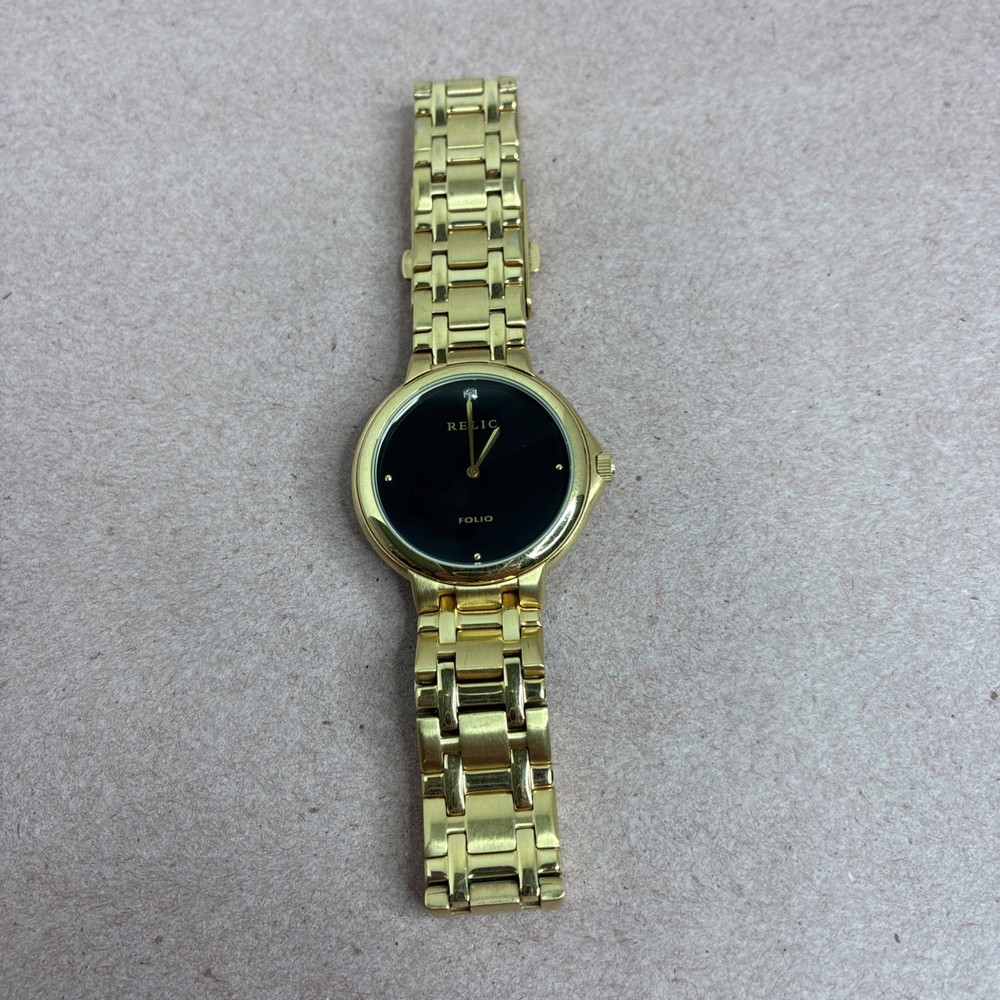 Relic Folio Quartz Watch ZR77018 Men 30m Gold Black Analog Needs Battery