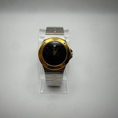 Vintage Two-Tone Movado Museum Black Face Watch 34mm