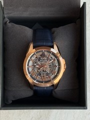 Bulova Sutton Men’s 43mm Automatic Skeleton Dial Rose Gold/Blue Leather w/ Box