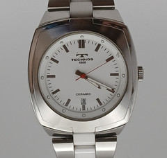 TECHNOS T2592 Ceramic & Stainless Steel Quartz White Dial Men’s Watch 10ATM