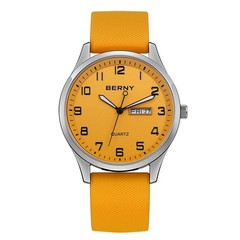 BERNY Men’s Quartz Watch Luminous Day Date 41mm Soft Silicone Strap Wristwatch