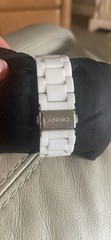DKNY Ceramic Women’s White Ceramic Bracelet Watch, Gem-Set Bezel, Date