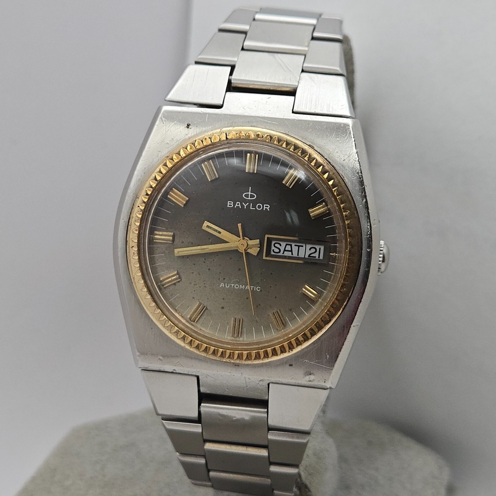 Vintage BAYLOR men’s automatic watch day/date swiss ETA 2789 17Jewels 1970s