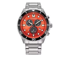 Citizen Men’s Chrono Sporty-Aqua Chronograph Orange Dial Watch – AT2560-84X NEW