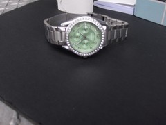 RILEY ES 3725 MINT FACE SWAROVSKI CRYSTAL BEZEL & 3 EYE DIAL SS BRACELET