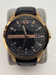 Armani Exchange Watch Men’s Gold Black Dial Black Leather Strap AX2129 RARE