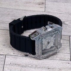 Montres Carlo Men’s Hip Hop Rapper Luxury Stones Dress Wrist Watch Silver Finish