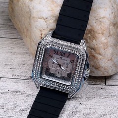 Montres Carlo Men’s Hip Hop Rapper Luxury Stones Dress Wrist Watch Silver Finish