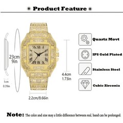 Classic Luxury Business Men’s Steel Strap Square Roman Scale Rhinestone