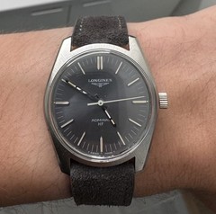 Longines Admiral HF Gray Sunburst Dial Steel Case Gray Leather Strap Watch