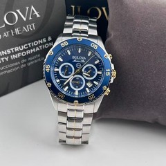 Bulova Marine Star Men’s Quartz Watch Blue Dial Stainless Steel 98B400 41.5 mm