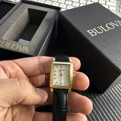 Bulova Women’s Sutton Classic Quartz Gemmed Black Leather Watch 21 MM 97P166