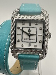 JUDITH RIPKA DOUBLE WRAP TURQUOISE LEATHER STRAP TEXTURED STAINLESS CASE WATCH