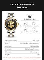 OLEVS 9901 Fashion Multi-functiom Accurate Transparent Vintage Mechanical Watch