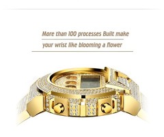 18K Gold IPS Plated LED Digital Hip Hop Bling Ice out Mens Watch Iced Cz Diamond