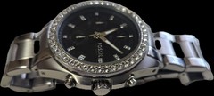 Fossil Women Quartz Dress Watch Black Dial Diamond Markers Date Steel 100m