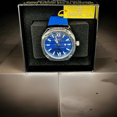 Invicta Akula 48mm Blue Dial Quartz Date 100m Silver Case Blue Rubber Box