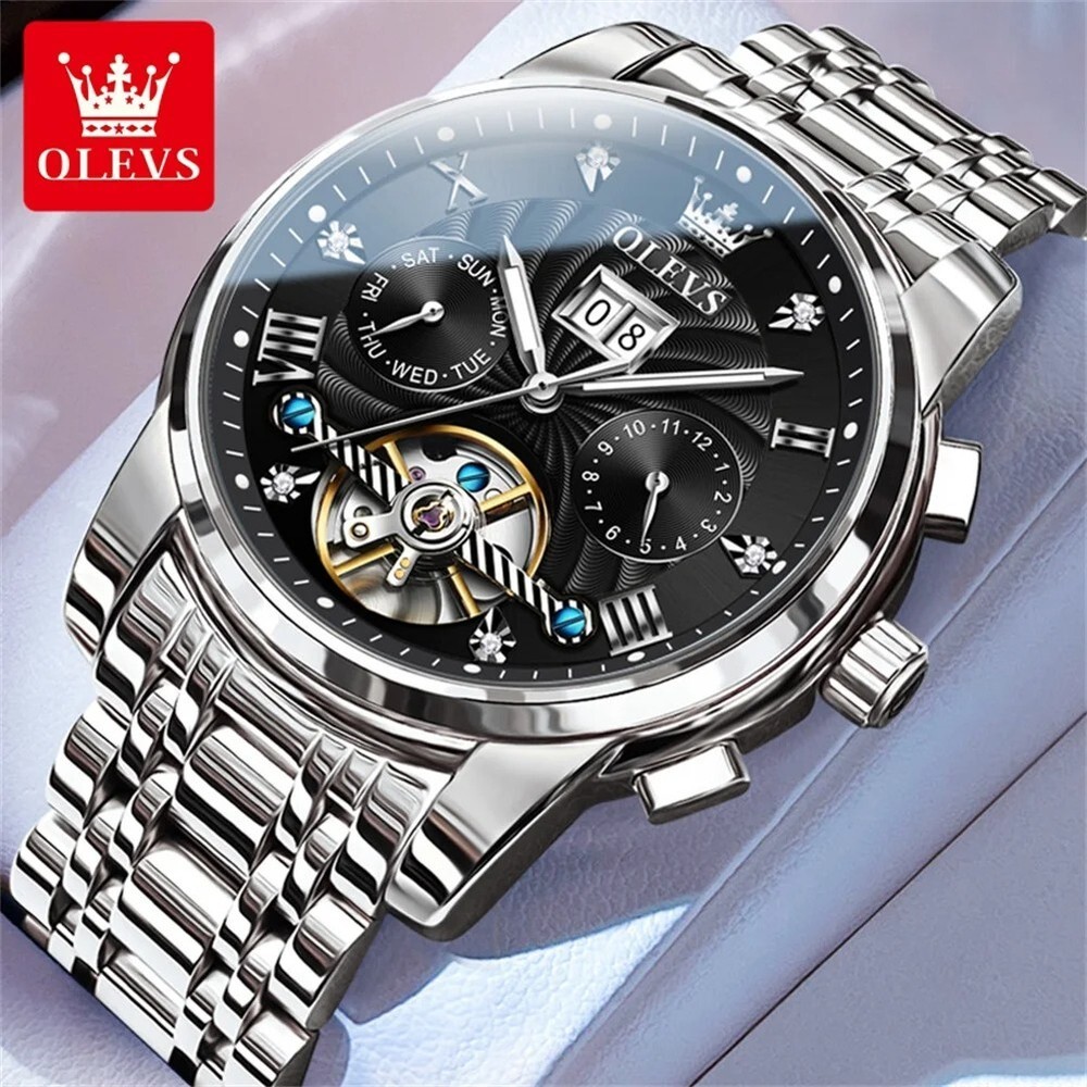Automatic Mechanical Watch Men’s OLEVS Waterproof Luxury Skeleton Date Men Strap