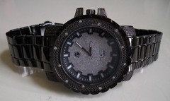 Men’s glitter silver dial hematite black finish dressy fashion hip hop watch