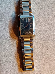 Emporio Armani Rectangle Black Dial Quartz Silver Stainless Steel Bracelet Watch