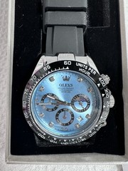 OLEVS Men’s Chronograph Quartz Watch Blue Dial Black Silicone Strap 3ATM