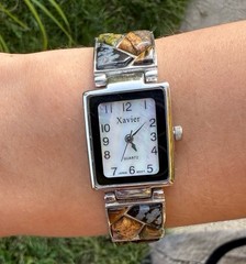 Xavier Quartz Bracelet Watch, Multicolor Stones, Silver Tone, New Battery