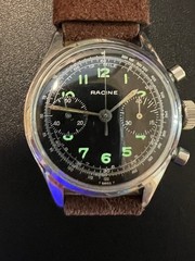 Vintage Racine Gallet Chronograph wristwatch gilt glossy black Steel 1950s Works