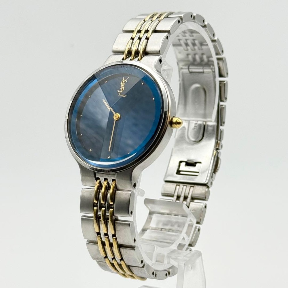 Saint Laurent Watch Quartz Round Y-Cut Blue Dial New Battery