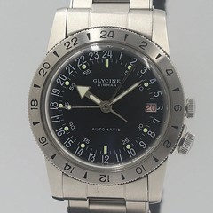GLYCINE Airman GL0158 Auto Working Swiss 18.5cm 7.28in Black Dial Rare Japan