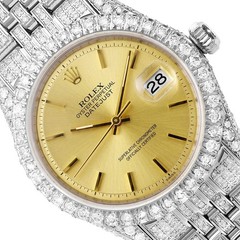 36mm Rolex Datejust 1601 9.00 TCW Diamond Jubilee Band Gold Dial Bezel Watch